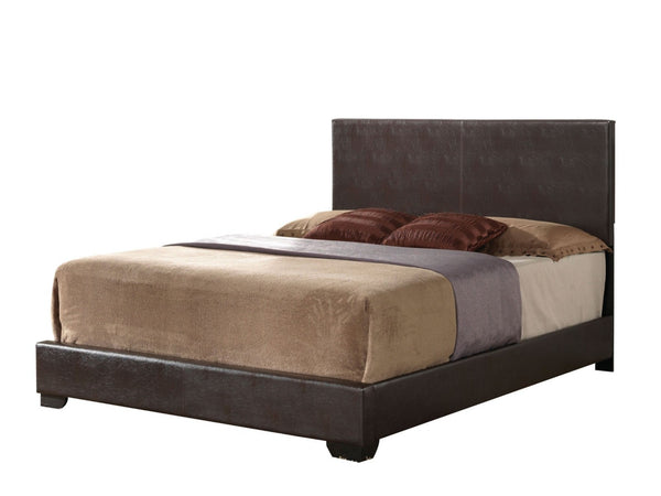 HomeRoots 86" Brown PU Eastern King Panel Bed - Contemporary Design with Plush Headboard & Sturdy Frame 285219