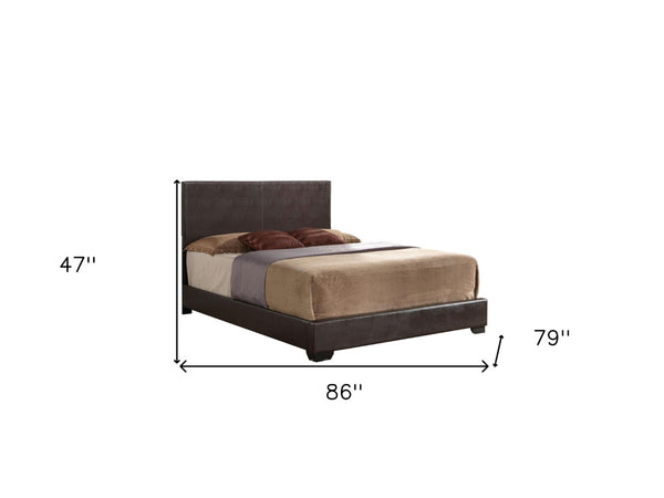 HomeRoots 86" Brown PU Eastern King Panel Bed - Contemporary Design with Plush Headboard & Sturdy Frame 285219