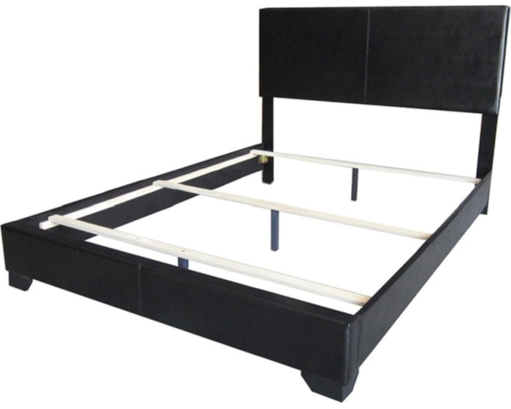 HomeRoots 82" Contemporary Black PU Panel Bed with Eucalyptus Frame, Stylish Design & Sturdy Support for Comfort 285225