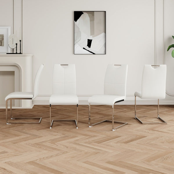 English Elm Modern Faux Leather Dining Side Chairs with Chrome Legs Ergonomic Set of 2 W210127287