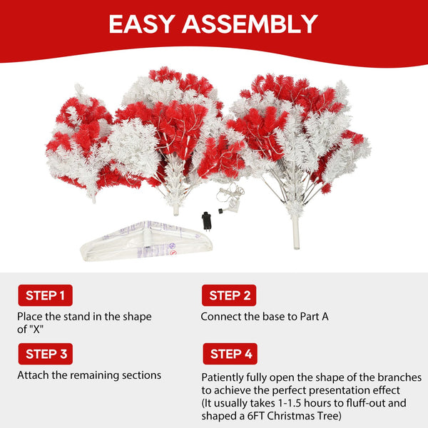 English Elm 6ft Candy Cane Christmas Tree with 300 Warm White LEDs, 904 Bendable Branches, Easy Assemble Joyfully Festive Decor N710P181789J