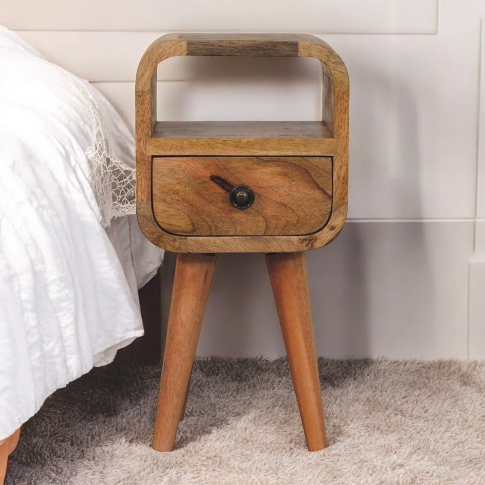 English Elm Solid Wood Extra Mini Nightstand - Stylish Oak Finish, 1 Drawer & Open Slot For Small Spaces, Nordic Legs B182P279177-GIGA