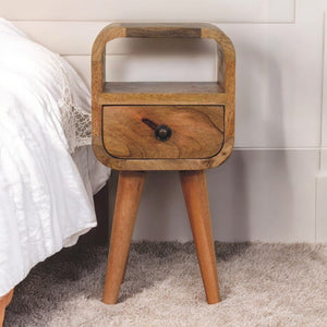 English Elm Solid Wood Extra Mini Nightstand - Stylish Oak Finish, 1 Drawer & Open Slot For Small Spaces, Nordic Legs B182P279177-GIGA
