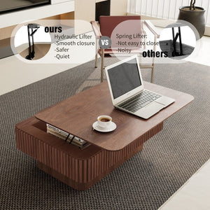 English Elm 38.6'' Fluted Walnut Lift-top Coffee Table with Hidden Storage for Modern Living W1435P380337