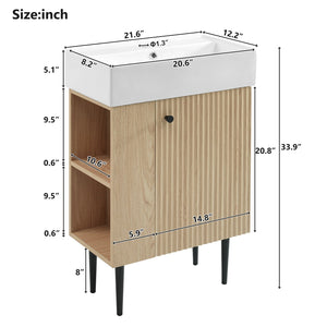 English Elm 21.6" Wood Left Side Storage Bathroom Vanity with Ceramic Sink, Soft-Close Door, Gold Handles, Modern SV000007AAD