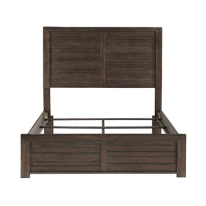 English Elm Rustic Longview Full Bed with Planked Panel Headboard and Low Profile Footboard, Birch Veneer Finish Dark Brown 61.25 L x 40.5 W x 5.5 H B011S01253