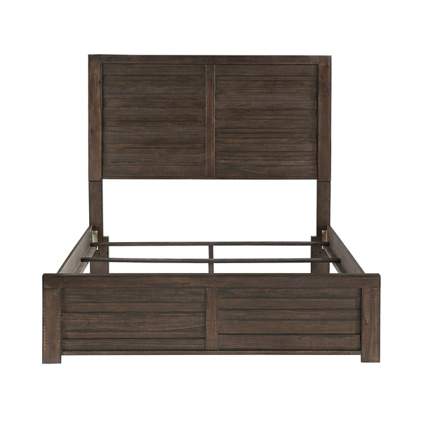 English Elm Rustic Longview Full Bed with Planked Panel Headboard and Low Profile Footboard, Birch Veneer Finish Dark Brown 61.25 L x 40.5 W x 5.5 H B011S01253
