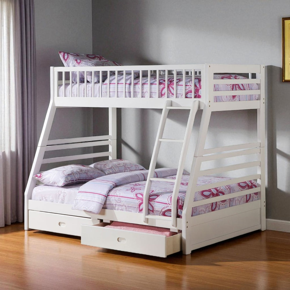 HomeRoots White Twin Over Full Bunk Bed with Storage - Stylish, Safe, and Space-Saving Solution for Kids' Rooms 285311