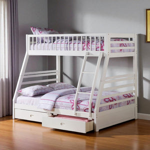 HomeRoots White Twin Over Full Bunk Bed with Storage - Stylish, Safe, and Space-Saving Solution for Kids' Rooms 285311