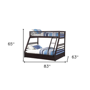 Homeroots 83" X 63" X 65" Espresso Pine Wood Twin Xl Over Queen Bunk Bed  Wood 285312