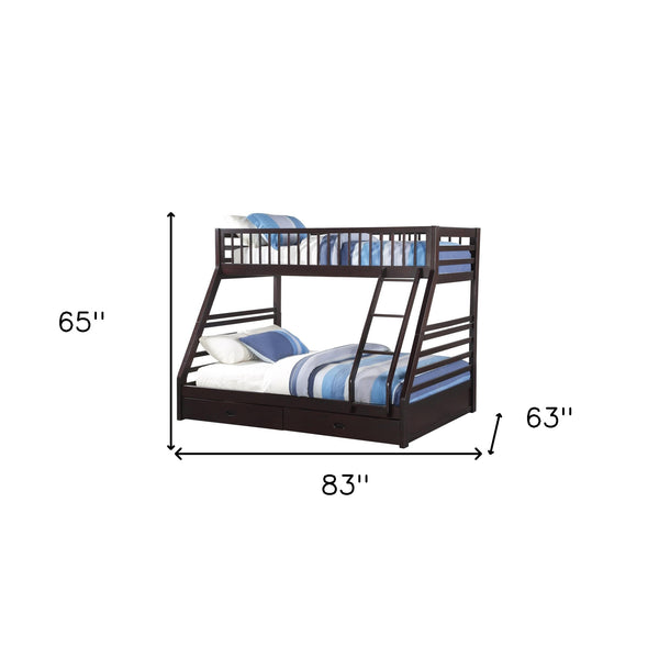 Homeroots 83" X 63" X 65" Espresso Pine Wood Twin Xl Over Queen Bunk Bed  Wood 285312