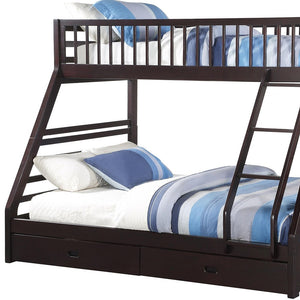 Homeroots 83" X 63" X 65" Espresso Pine Wood Twin Xl Over Queen Bunk Bed  Wood 285312