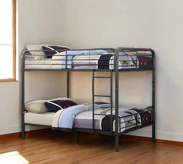 Homeroots 79" X 57" X 65" Gunmetal Metal Tube Full Over Full Bunk Bed Gunmetal Metal 285314
