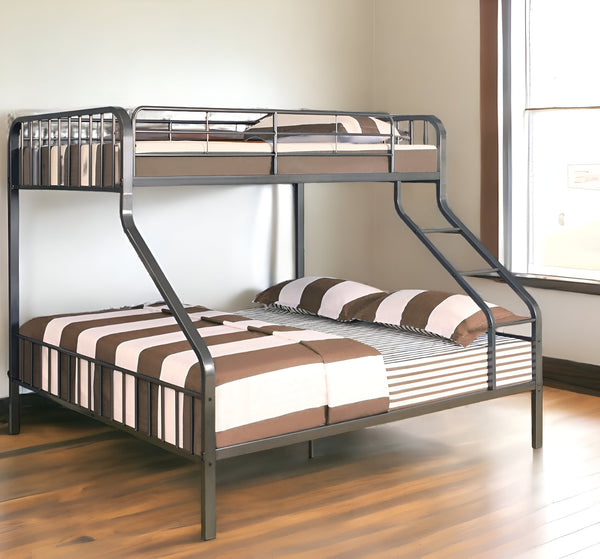 Homeroots 83" X 63" X 60" Gunmetal Twin Xl Over Queen Bunk Bed  Metal 285316