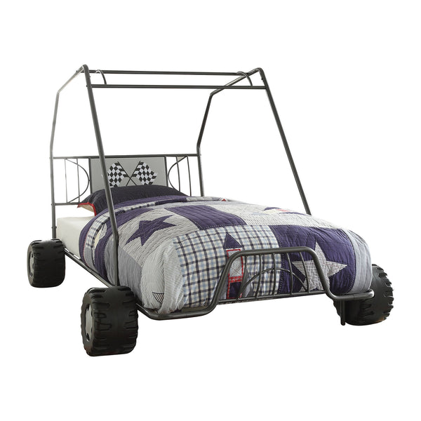 Homeroots Steel Twin Gunmetal Bed Gunmetal Metal 285318