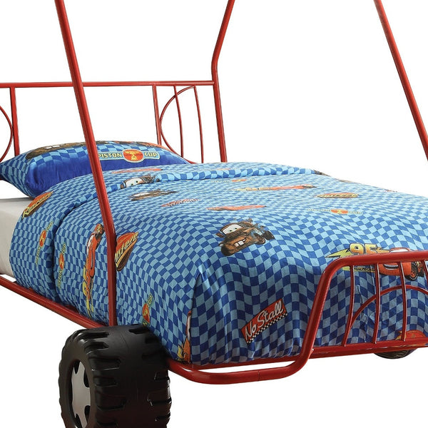 Homeroots Steel Twin Red Bed Red Metal 285319
