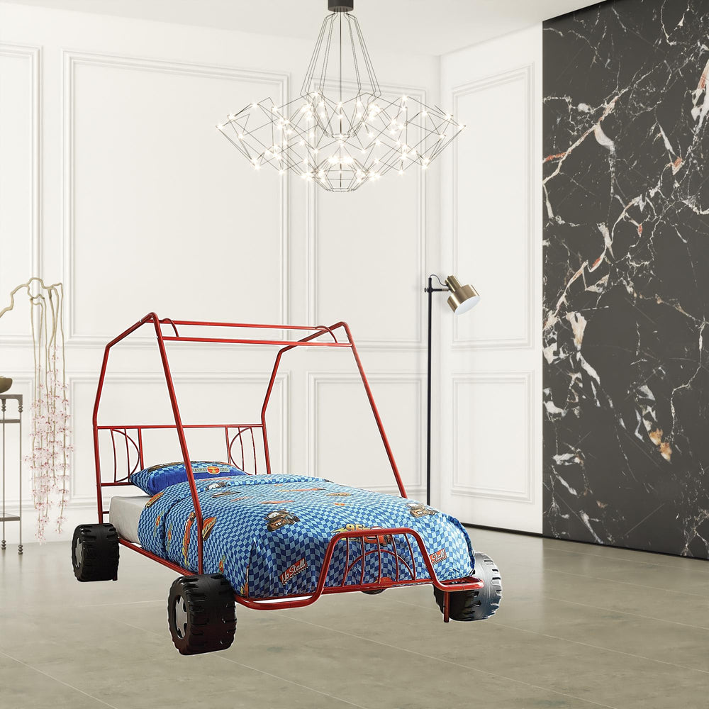 Homeroots Steel Twin Red Bed Red Metal 285319