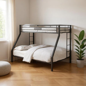 HomeRoots Twin Over Queen Bunk Bed - Modern Space-Saving Design with Sturdy Metal Frame and Safety Features Twin XL Over Queen 285320