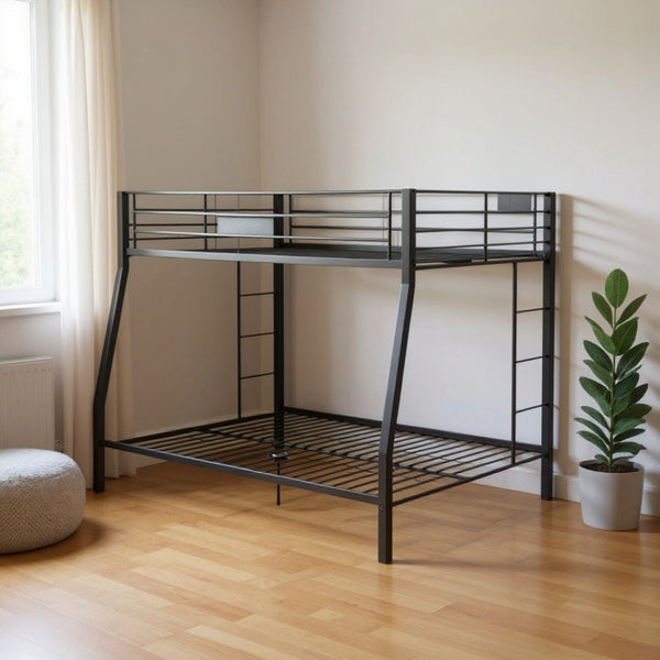 HomeRoots Twin Over Queen Bunk Bed - Modern Space-Saving Design with Sturdy Metal Frame and Safety Features Full Xl Over Queen 285321