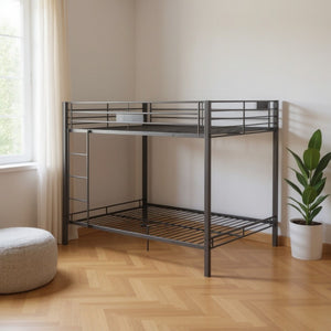 HomeRoots Black Queen-Over-Queen Bunk Bed – Stylish Space-Saving Design with Safety Features for Shared Rooms 285322