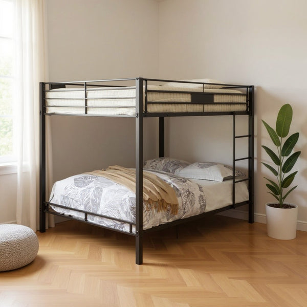 HomeRoots Black Queen-Over-Queen Bunk Bed – Stylish Space-Saving Design with Safety Features for Shared Rooms 285322