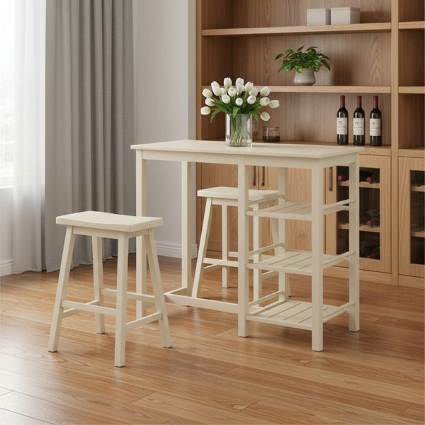 HomeRoots 43" Elegant Three-Piece Solid Wood Bar Table in Warm Beige - Perfect for Restaurants & Home Use 285353