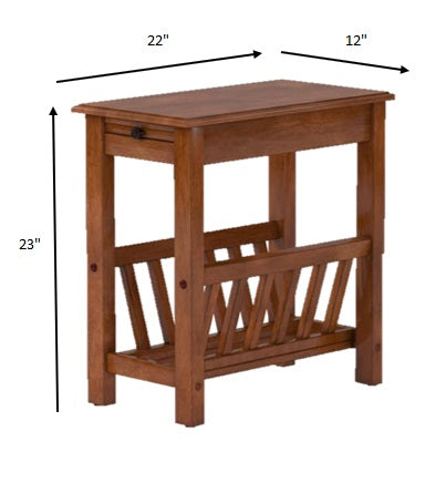 Homeroots Warm Honey Brown Wooden Magazine Rack Side Table   285374