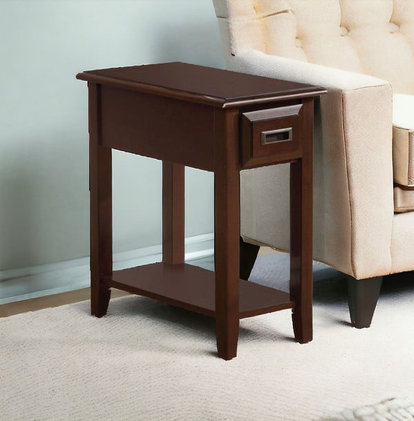 Homeroots 23" Brown Solid Wood End Table With Drawer And Shelf Dark Cherry  285375