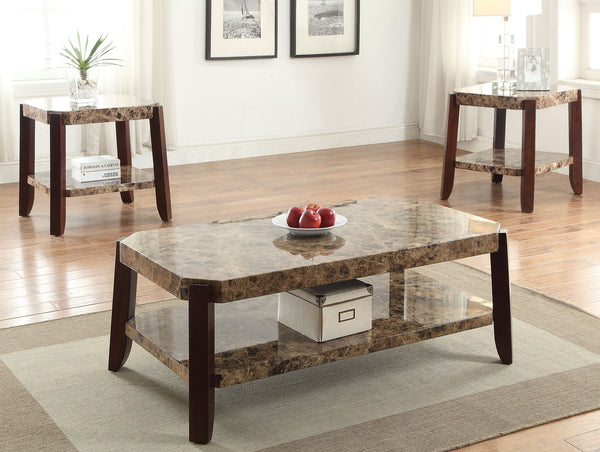 Homeroots 48" X 26" X 18" Faux Marble And Brown Coffee Table   285384
