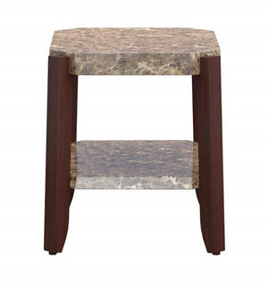 Homeroots Faux Marble And Brown End Table   285385