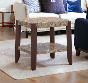 Homeroots Faux Marble And Brown End Table   285385