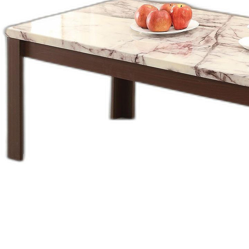 Homeroots 48" X 24" X 18" 3pc Faux Marble And Cherry Coffee And End Table Set   285388