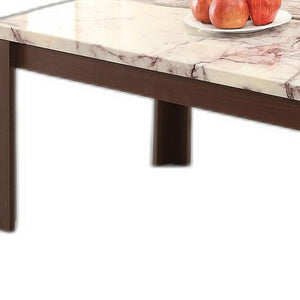 Homeroots 48" X 24" X 18" 3pc Faux Marble And Cherry Coffee And End Table Set   285388