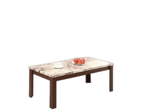 Homeroots 48" X 24" X 18" 3pc Faux Marble And Cherry Coffee And End Table Set   285388