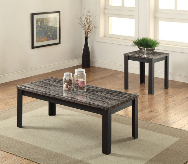 Homeroots 48" X 24" X 18" 2pc Faux Marble And Black Pack Coffee And End Table Set   285389