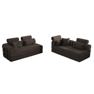 English Elm L Shaped Corduroy Sectional Sofa Converts to Sleeper Bed Space Saving Modular Couch Brown W5532S00007
