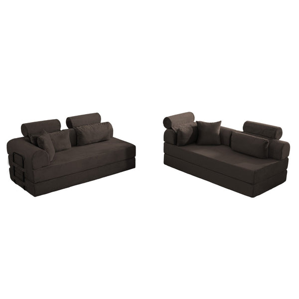 English Elm L Shaped Corduroy Sectional Sofa Converts to Sleeper Bed Space Saving Modular Couch Brown W5532S00007