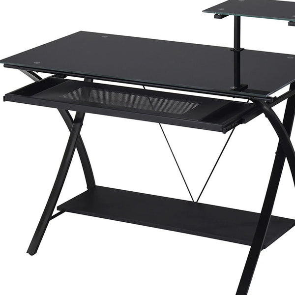 Homeroots 43" Black Glass Computer Desk   285415