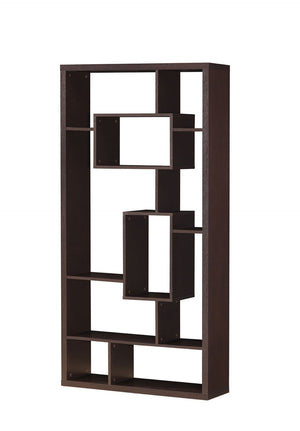 HomeRoots 71" Cappuccino Wood Seven-Tier Geometric Bookcase for Stylish Vertical Storage & Modern Décor 285417