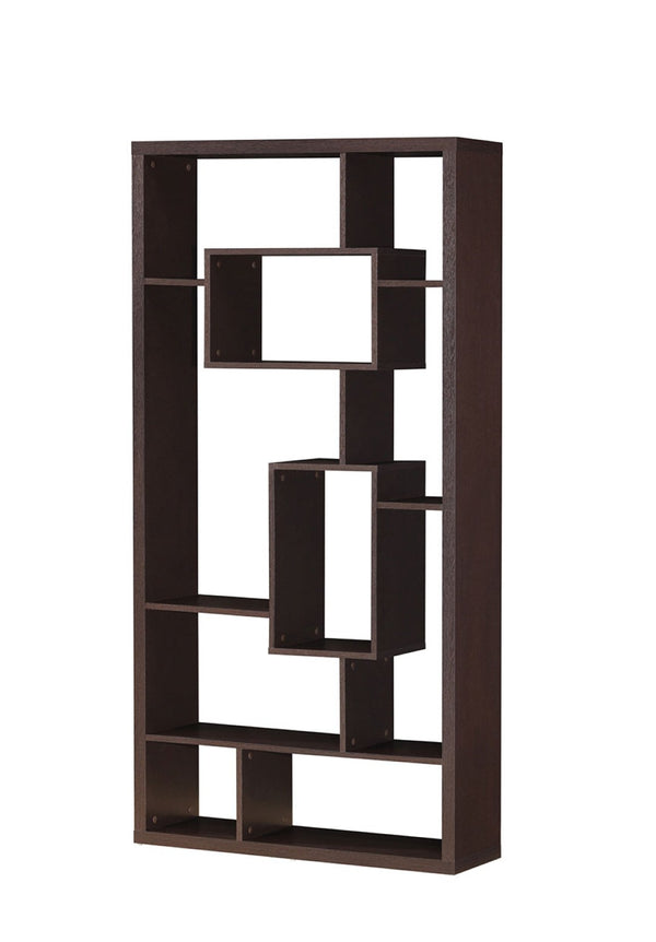 HomeRoots 71" Cappuccino Wood Seven-Tier Geometric Bookcase for Stylish Vertical Storage & Modern Décor 285417