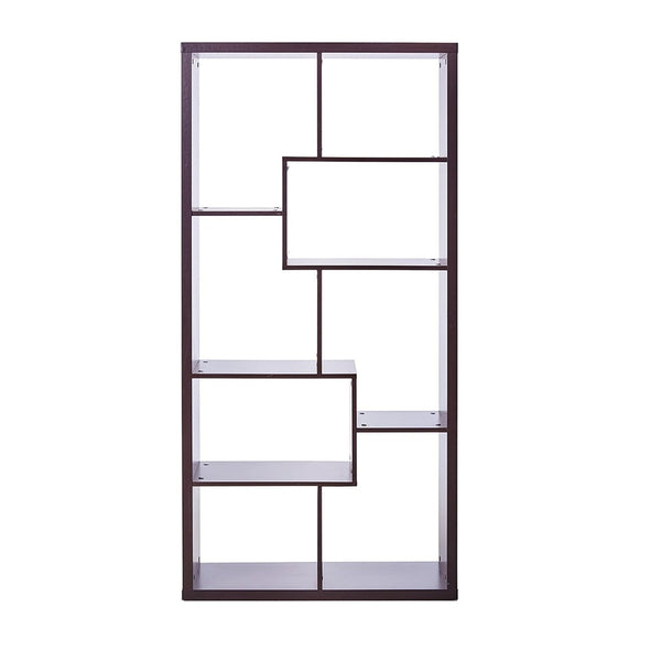 HomeRoots 71" Cappuccino Wood Seven-Tier Geometric Bookcase for Stylish Vertical Storage & Modern Décor 285417