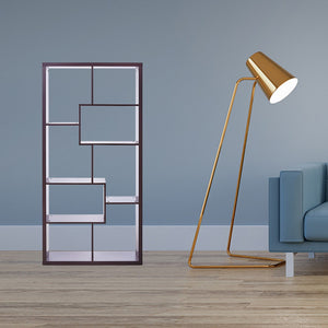 HomeRoots 71" Cappuccino Wood Seven-Tier Geometric Bookcase for Stylish Vertical Storage & Modern Décor 285417