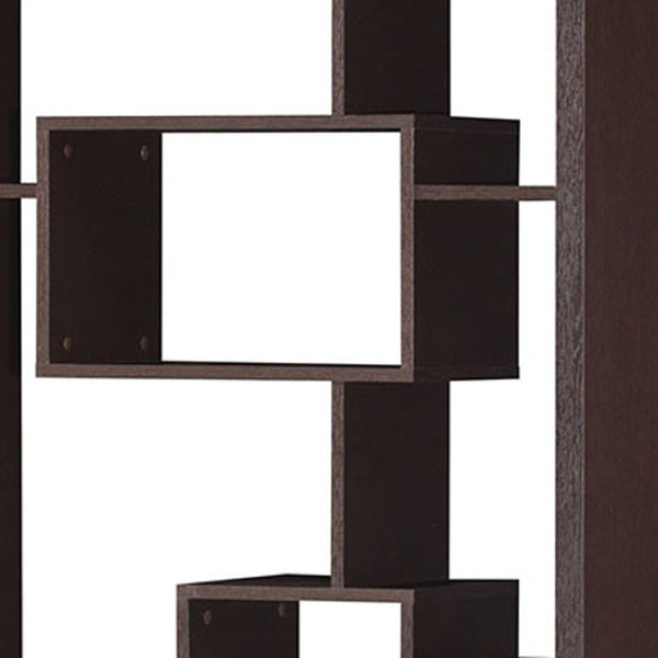 HomeRoots 71" Cappuccino Wood Seven-Tier Geometric Bookcase for Stylish Vertical Storage & Modern Décor 285417