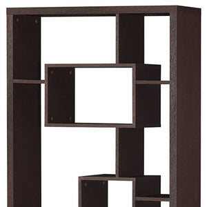 HomeRoots 71" Cappuccino Wood Seven-Tier Geometric Bookcase for Stylish Vertical Storage & Modern Décor 285417