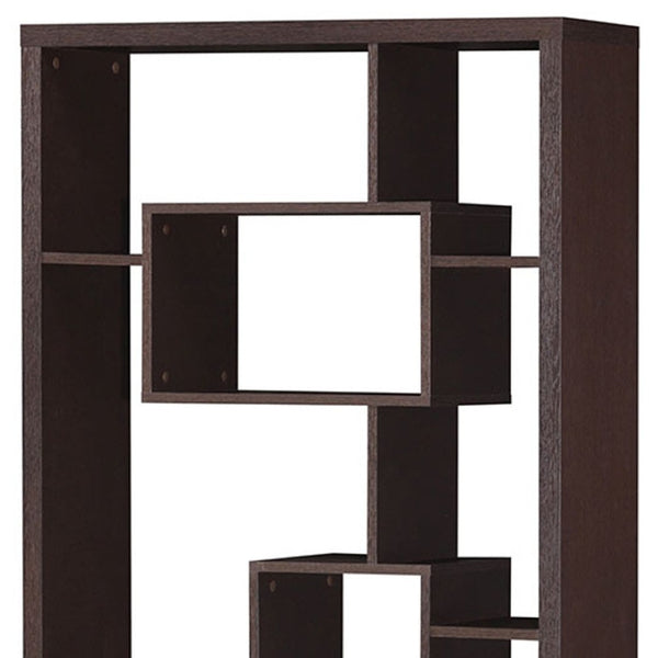 HomeRoots 71" Cappuccino Wood Seven-Tier Geometric Bookcase for Stylish Vertical Storage & Modern Décor 285417