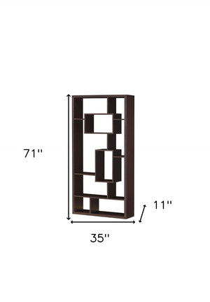 HomeRoots 71" Cappuccino Wood Seven-Tier Geometric Bookcase for Stylish Vertical Storage & Modern Décor 285417