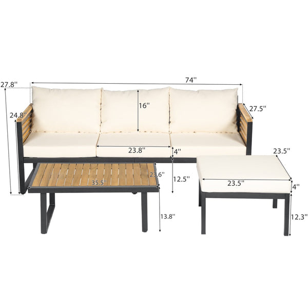 English Elm Outdoor Acacia Wood Iron Pipe Patio Set with Sofa Chair Ottoman and Table N757S454896B