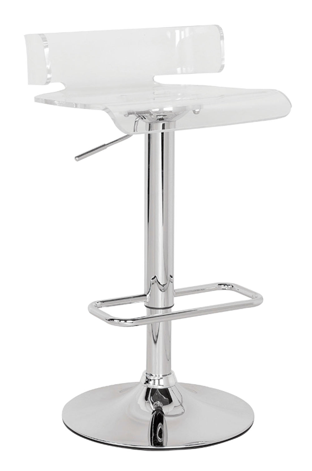 Homeroots Clear And Silver Acrylic And Metal Low Back Adjustable Height Swivel Bar Chair Clear  285445