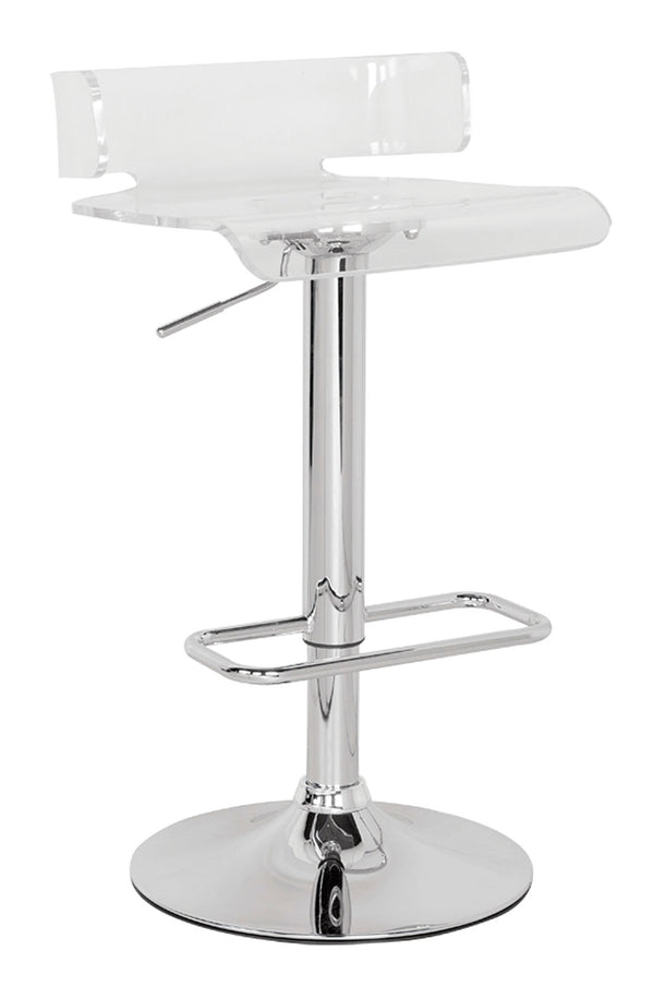 Homeroots Clear And Silver Acrylic And Metal Low Back Adjustable Height Swivel Bar Chair Clear  285445