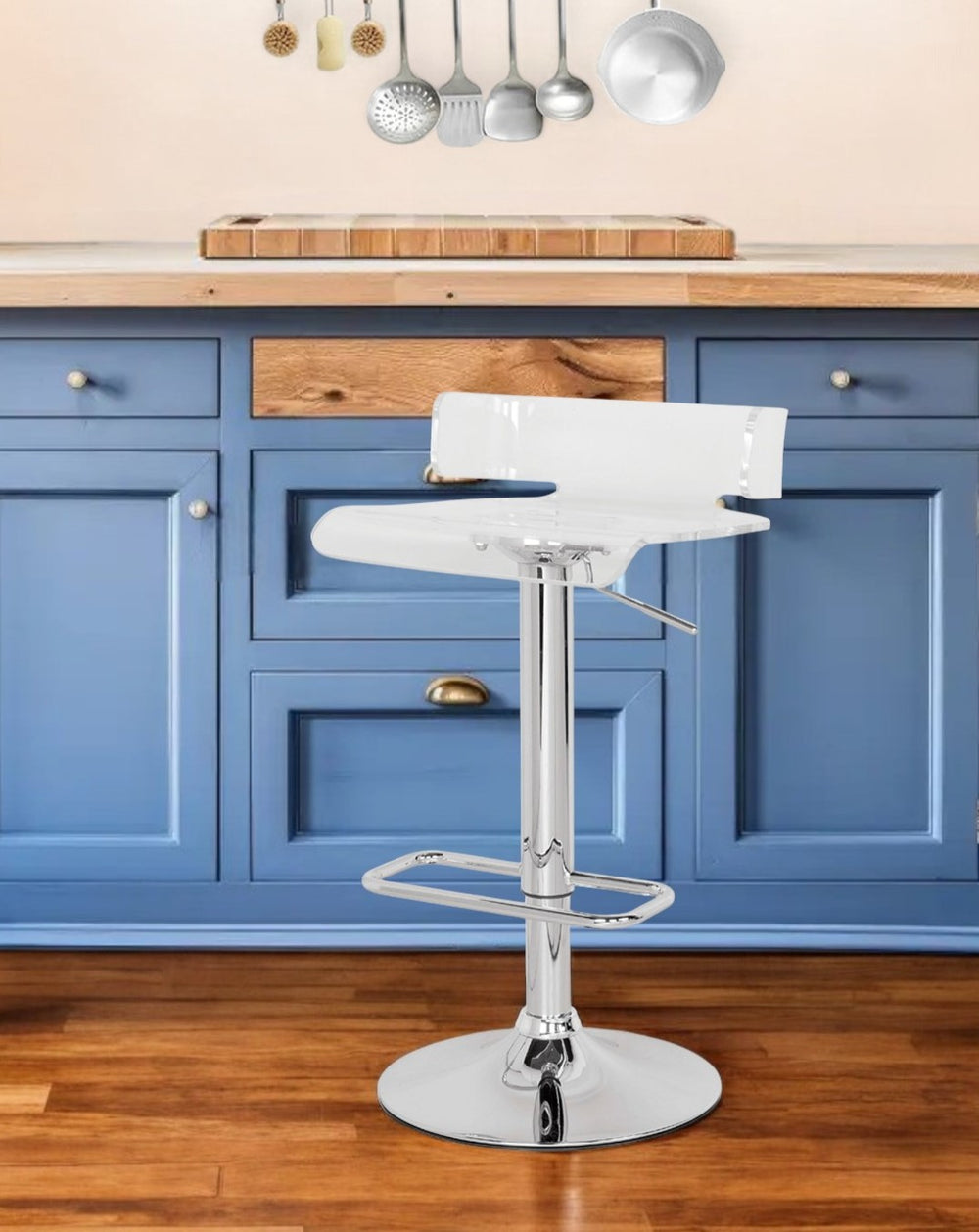 Homeroots Clear And Silver Acrylic And Metal Low Back Adjustable Height Swivel Bar Chair Clear  285445